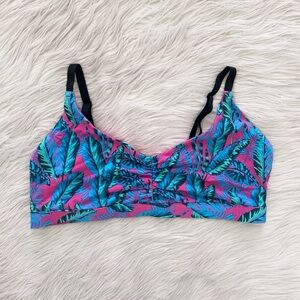 MeUndies Tropical Leaf Print Bralette in Pink and Teal